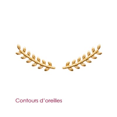 Boucles d'oreilles contour d'oreille plaqué or 750 feuille laurier branche