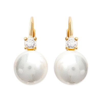 Boucles d'oreilles plaqué or 750 oxyde de zirconium et imitation perle blanche