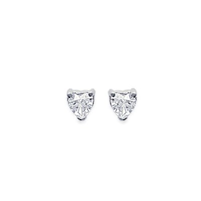 Puces d'oreilles coeurs clous 4 mm - Amelie - argent 925 rhodié - pierre blanche