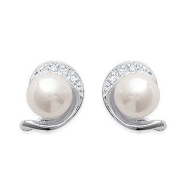Puces d'oreilles 9 mm - Lyana - argent 925 rhodié - zircons - imitation perles