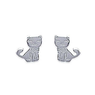 Boucles d'oreilles enfant puces petit chat tiges - Abby - argent rhodié - chaton