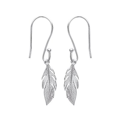 Boucles d'oreilles pendantes 38 mm dormeuses plume - Avril - argent 925 rhodié