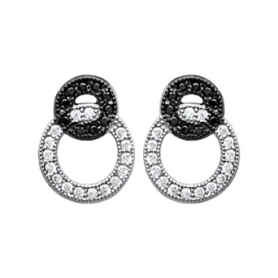 Boucles d'oreilles 15 mm - Paula - argent 925 rhodié - zircons noirs et blancs