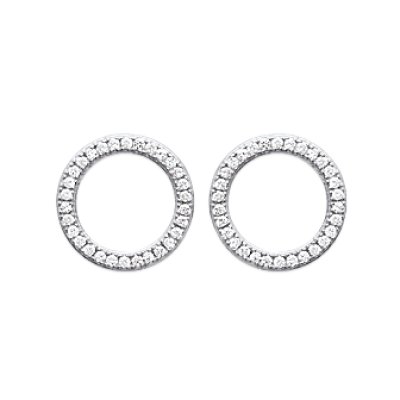 Boucles d'oreilles rondes 12 mm tiges clous - Gaia - argent 925 rhodié - zircons