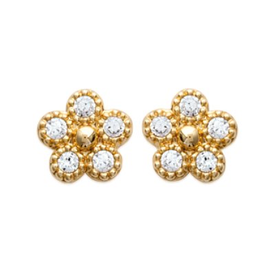 Boucles d'oreilles fleurs plaqué or 750 et oxyde de zirconium puces