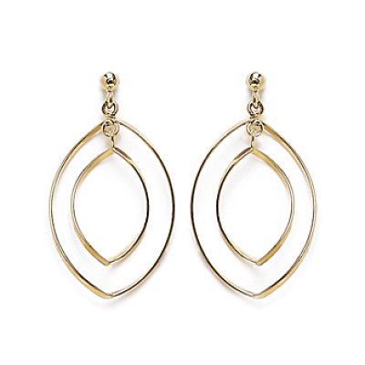 Boucles d'oreilles pendantes femme ovales plaqué or 750 jaune