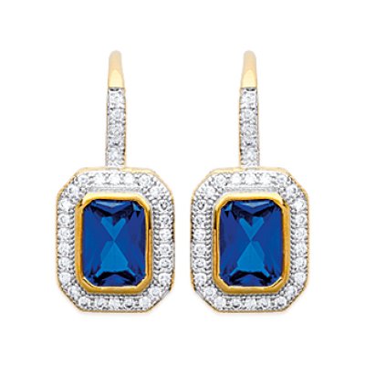 Boucles d'oreilles plaqué or 750 bicolore dormeuses oxyde de zirconium bleu micro serti