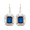 Boucles d'oreilles plaqué or 750 bicolore dormeuses oxyde de zirconium bleu micro serti