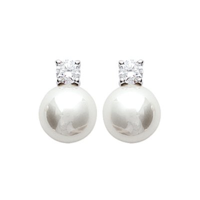 Boucles d'oreilles 11 mm - Alya - argent 925 rhodié - zircons - imitation perles