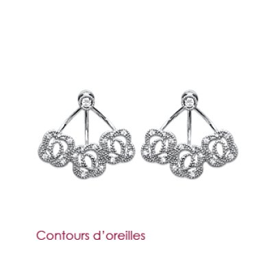 Contours d'oreilles 16 mm fleurs - Klara - argent massif 925 rhodié - zircons