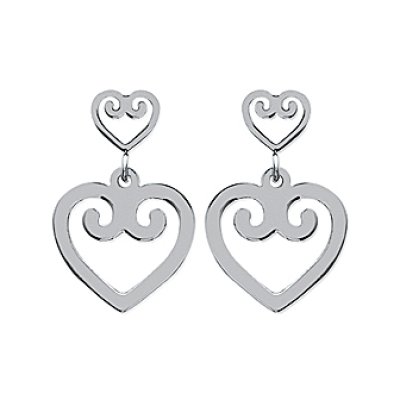 Boucles d'oreilles coeurs pendantes Acier inoxydable tiges poussettes