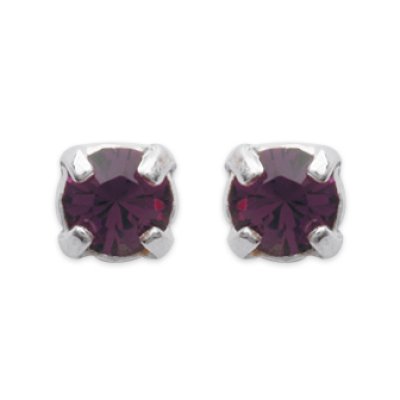 Boucles d'oreilles tige puces clous 3 mm - Alya - argent massif - cristal violet