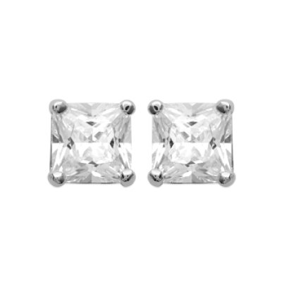 Puces d'oreilles 5 mm clous - Adelie - argent 925 rhodié - zircon carré blanc