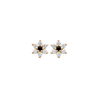 Boucles d'oreilles puces étoiles fleurs plaqué or 750 et oxyde de zirconium