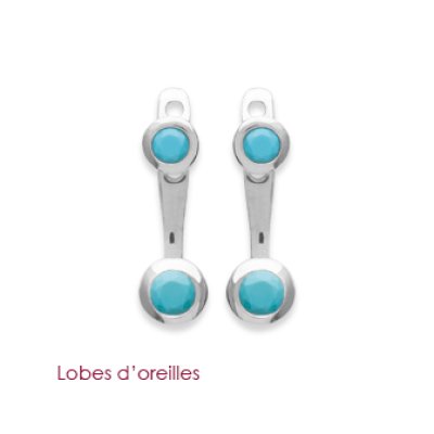 Boucles lobes d'oreilles 15 mm - Ana - argent 925 rhodié - pierre bleu turquoise
