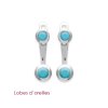 Boucles lobes d'oreilles 15 mm - Ana - argent 925 rhodié - pierre bleu turquoise