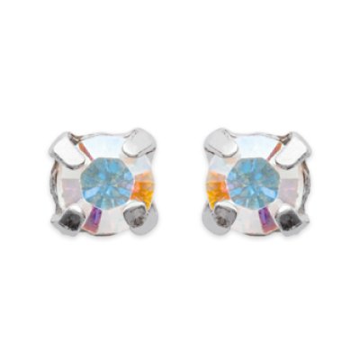 Boucles d'oreilles puces clous 4mm - Olivia - argent massif - cristal blanc