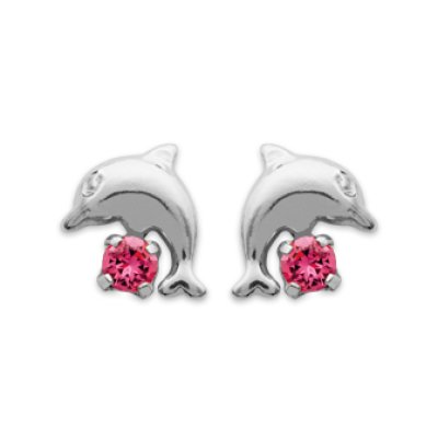 Boucles d'oreilles enfant puces dauphin 9 mm - Carry - argent 925 - cristal rose