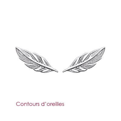 Boucles contours d'oreilles 17 mm plume - Beryl - argent massif 925/000 rhodié