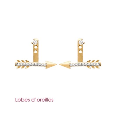 Boucles lobes d'oreilles plaqué or bicolore flèches oxyde de zirconium