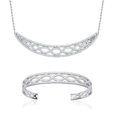 Collier argent massif 925 rhodié et oxyde de zirconium micro serti longueur 45 cm