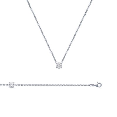 Collier argent massif 925 rhodié et oxyde de zirconium longueur 45 cm