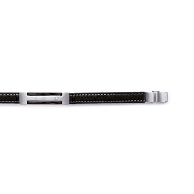 Bracelet acier ruthénium et cuir longueur 21 cm
