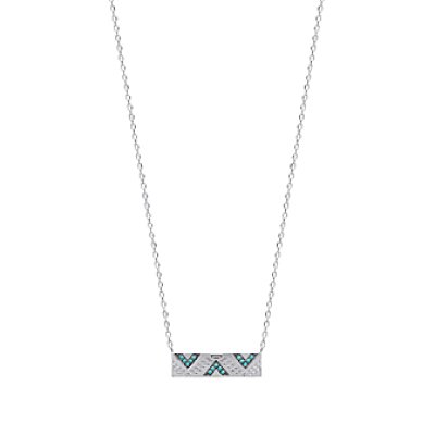 Collier argent massif 925 rhodié et pierre de synthèse longueur 45 cm