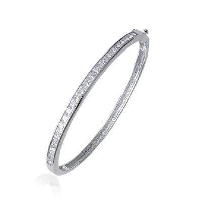 Jonc argent massif 925 rhodié et oxyde de zirconium diamètre 60 mm