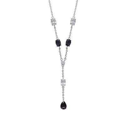 Collier argent massif 925 rhodié et oxyde de zirconium longueur 42 cm