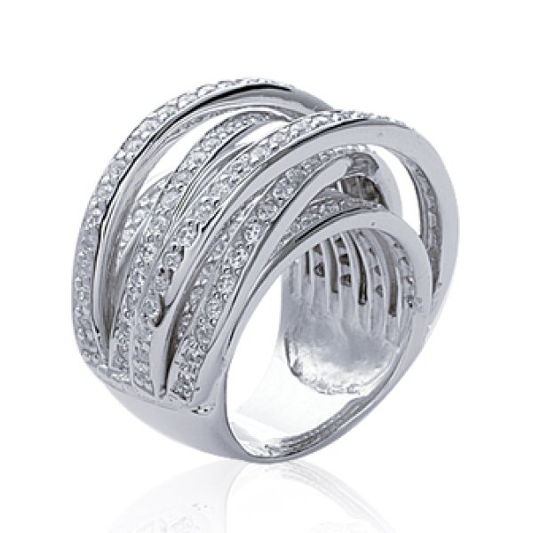 Bague Dôme Large Argent massif 925/000 rhodié Oxyde de zirconium