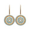 Boucles d'oreilles pendantes crochets Plaqué Or Pierres imitation turquoises 40mm x 20mm