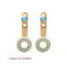 Boucles lobes d'oreilles Plaqué Or Pierres bleu turquoise