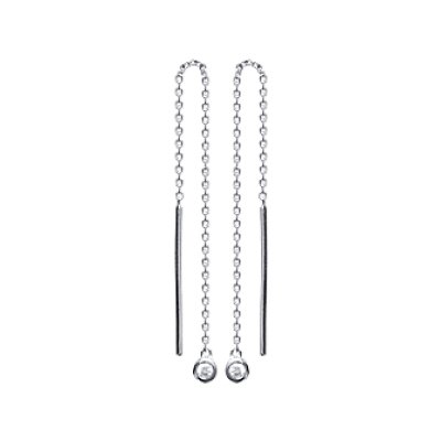 Boucles d'oreilles 40 mm fil chaîne - Jodie - argent 925 rhodié - zirconium