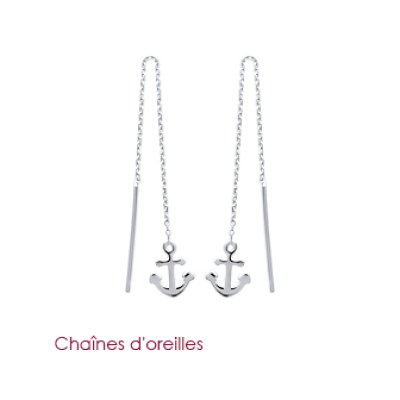 Boucles chaînes d'oreilles 44 mm ancre marine - Ortal - argent massif 925 rhodié