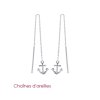 Boucles chaînes d'oreilles 44 mm ancre marine - Ortal - argent massif 925 rhodié