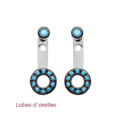 Boucles lobes d'oreilles 17 mm - Ritaj - argent rhodié - pierres bleu turquoise
