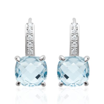 Boucles d'oreilles dormeuses 16 mm - Youna - argent  rhodié - pierre bleu ciel