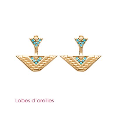 Boucles lobes d'oreilles indiennes Plaqué Or Pierre imitation turquoise