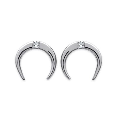 Boucles d'oreilles puces 10 mm croissants - Maya - argent massif rhodié - zircon