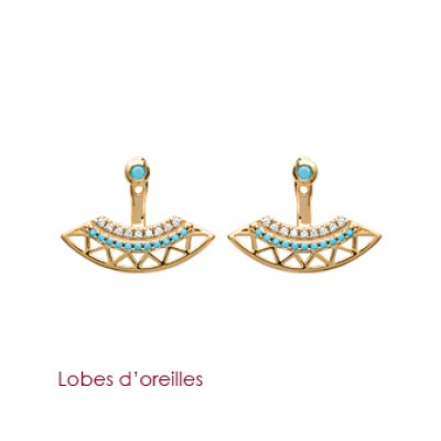 Boucles lobes d'oreilles Plaqué Or pierre bleue indiennes