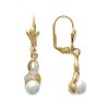 Boucles d'oreilles dormeuses pendantes Plaqué or 750 imitation Perle blanche