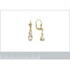 Boucles d'oreilles dormeuses pendantes Plaqué or 750 imitation Perle 32mm x 7mm