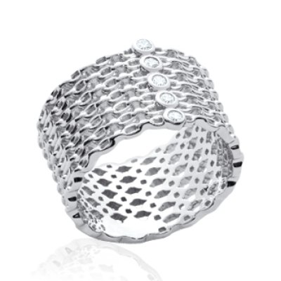 Bague argent massif 925 rhodié et oxyde de zirconium