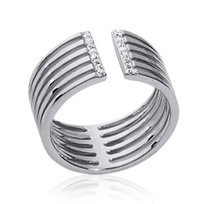 Bague argent massif 925 rhodié et oxyde de zirconium micro serti