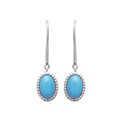 Boucles d'oreilles pierre imitation turquoise bleue Argent rhodié crochets