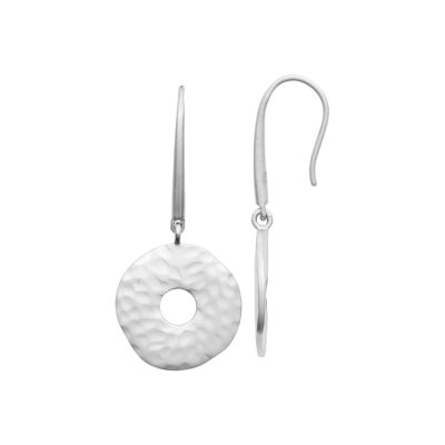 Boucles d'oreilles crochet pendantes rondelle martelée Argent rhodié