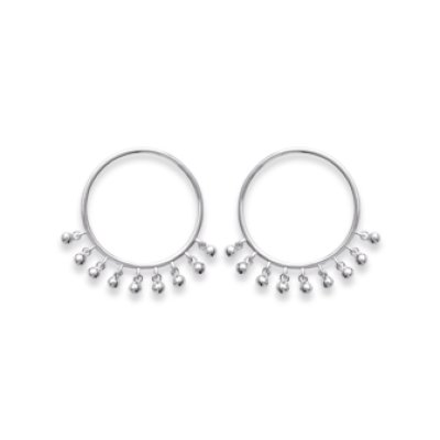 Boucles d'oreilles Argent 925 rhodié anneaux petites boules pendantes