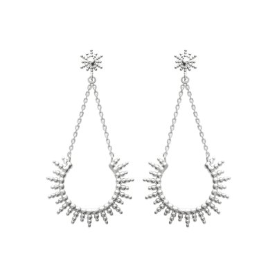 Boucles d'oreilles pendantes soleil chaîne Argent 925 rhodié