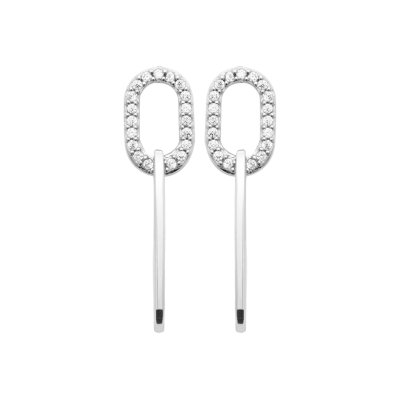 Boucles d'oreilles pendantes Argent rhodié anneaux ovales Zircons